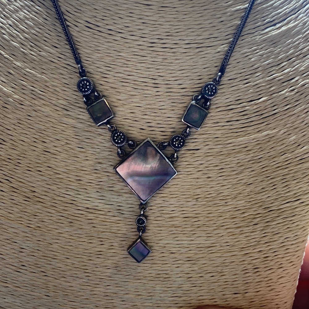925 cfj sterling abalone marcasite necklace